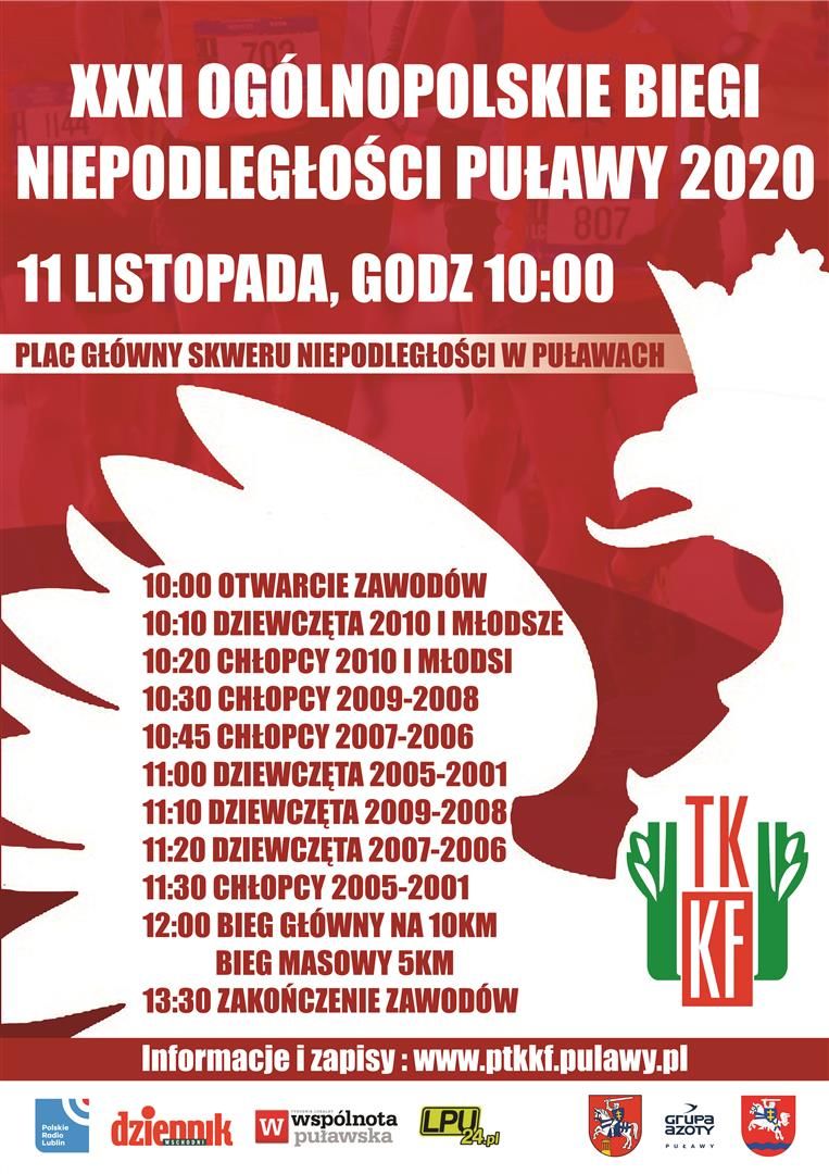XXXI Ogólnopolskie Biegi Niepodległości – Puławy 2020 11 listopada
