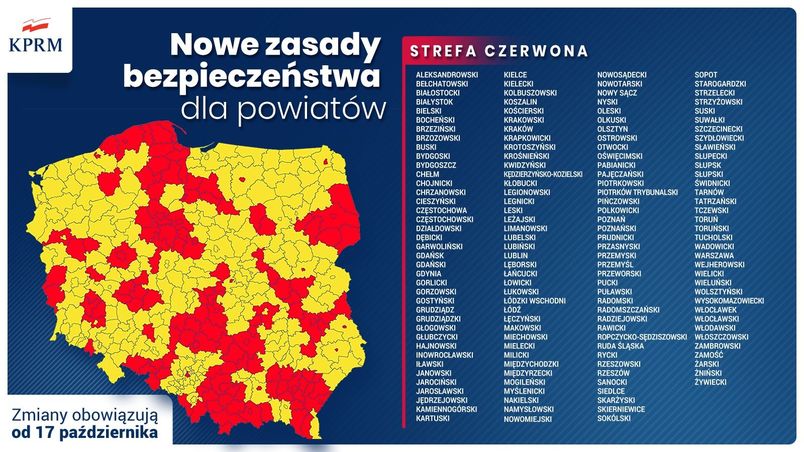 Nowe zasady bezpieczeństwa dla powiatów - mapa Polski