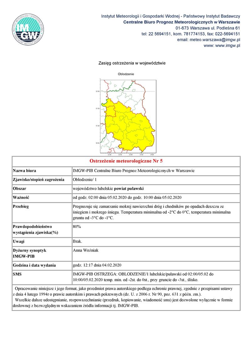 Plik jpg - Ostrzeżenie meteorologiczne Nr 5