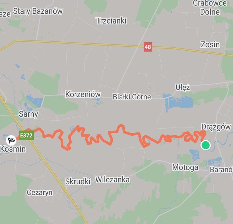 Mapka spływu kajakiem po rzece Wieprz