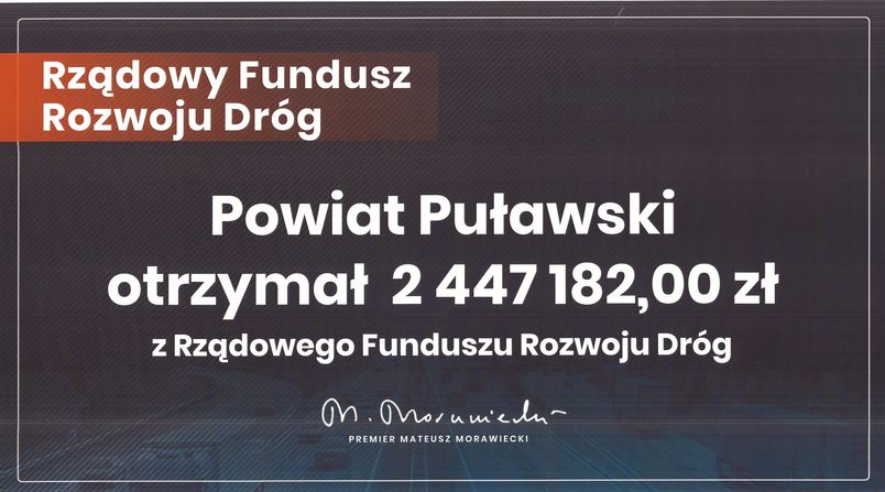 Tablica informacyjna o otrzymaniu środków z rządowego Funduszu Rozwoju Dróg