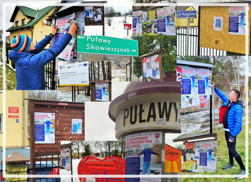 Wiesznie plakatów bezpieczeństwo lodowe