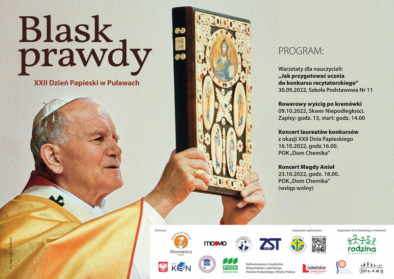 Zapraszamy na obchody XXII Dnia Papieskiego w Puławach.  W ramach wydarzenia odbędą się warsztaty dla nauczycieli 