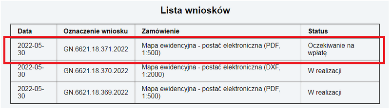 Dokument Obliczenia Opłaty generowany jest automatycznie, a zamówienie otrzymuje status „Oczekiwanie na wpłatę”.