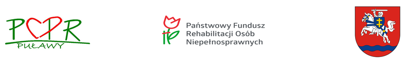 LOga: PCPR w Puławach, Państwowego Funduszu Rehabilitacji Osób Niepełnosprawnych, herb powiatu puławskiego