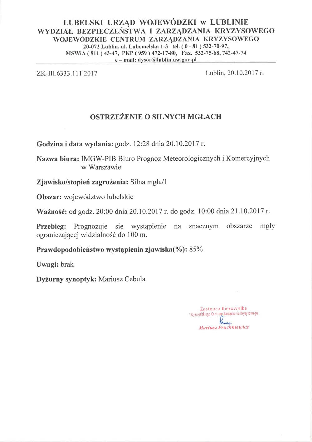 ostrzeżenie o silnych mg lach