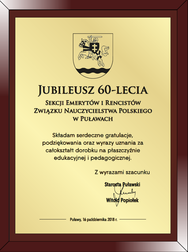 Gratulacje Starosty Puławskiego dla ZNP