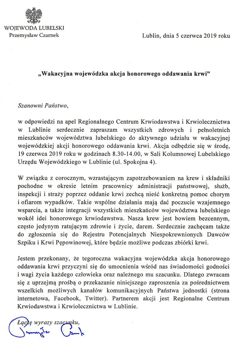 Pismo Wojewody Lubelskiego