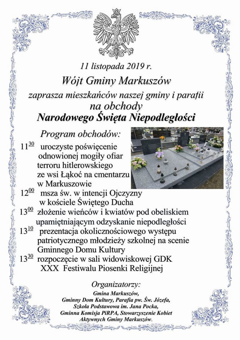 Program Narodowego Święta Niepodległości w Markuszowie