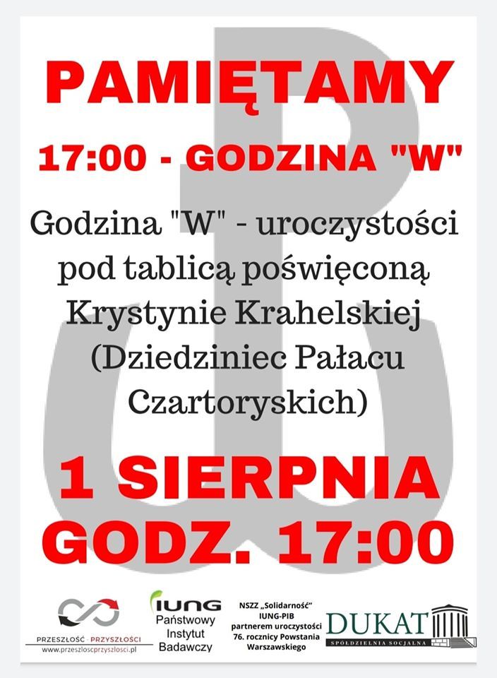 Uroczystości 76. rocznicy wybuchu Powstania Warszawskiego 1 sierpnia 2020 Puławy, dziedziniec Pałacu Czartoryskich