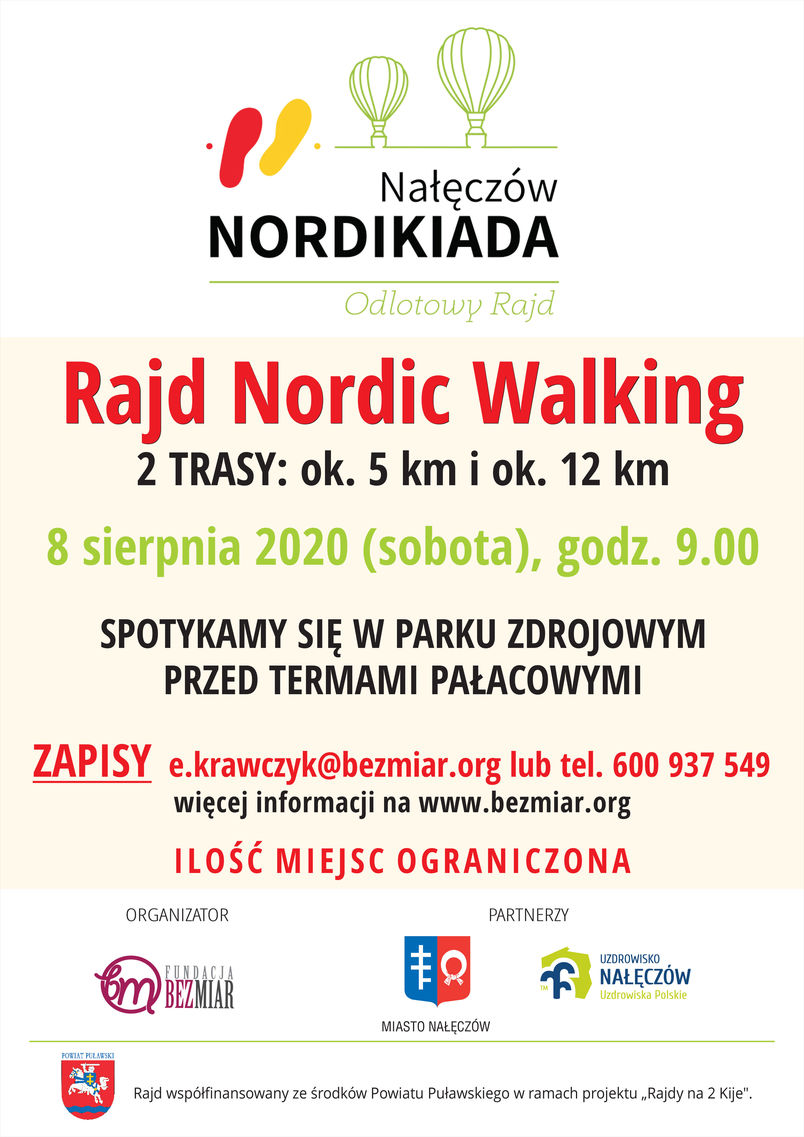 Rajd Nordic Walking Nałęczów 8 sierpnia 2020 godz. 9.00