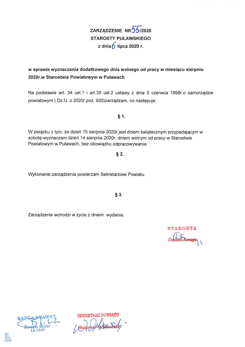 Zarządzenie Starosty Puławskiego.