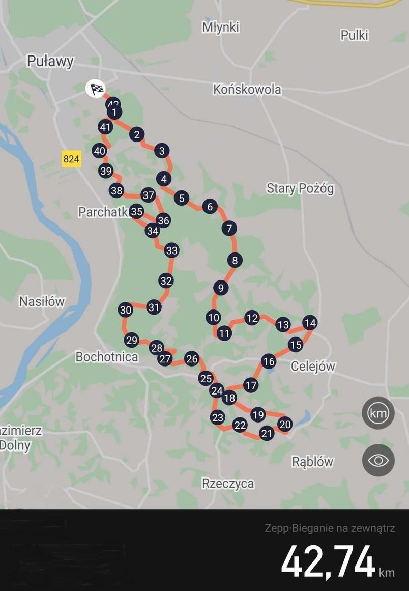 Mapa przebiegu trasy maratonu