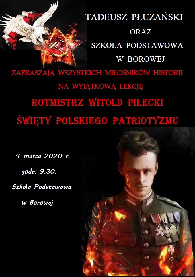 Plakat konkursowy Rotmistrz Pilecki, 4 marca 2020 r., Szkoła Podstawowa w Borowej