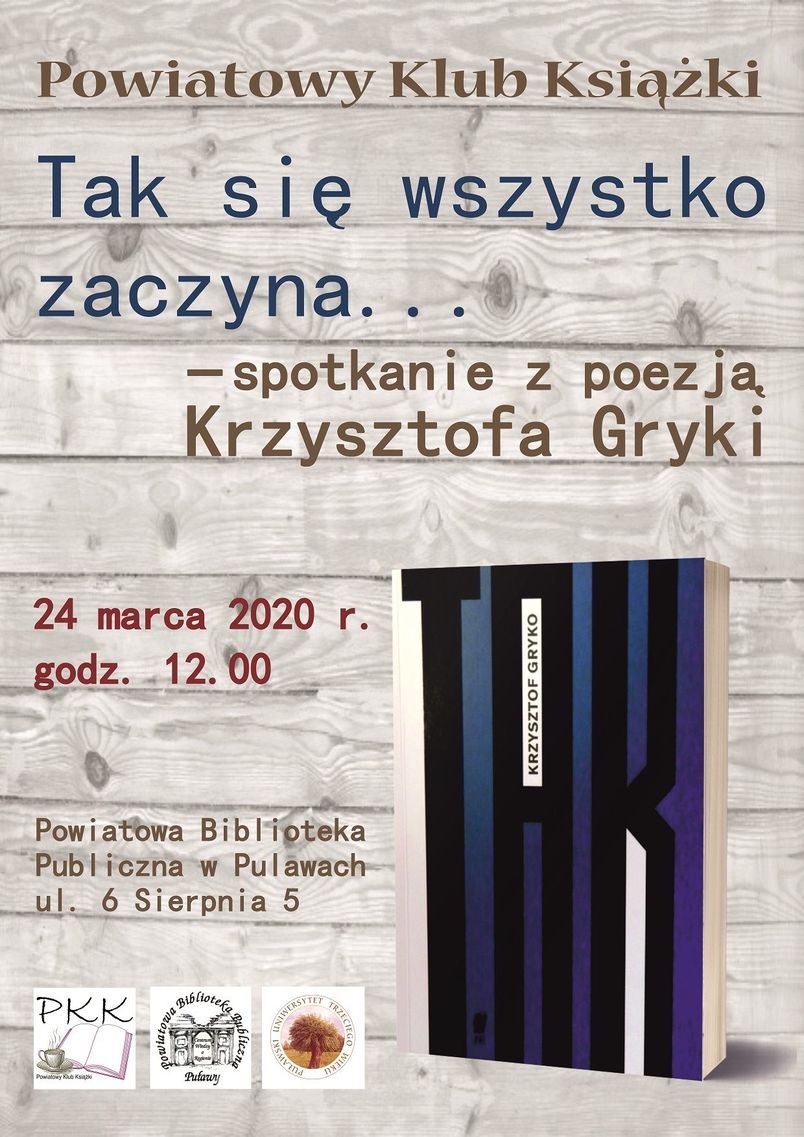 Plakat informujący o spotkaniu Powiatowego Klubu Książki