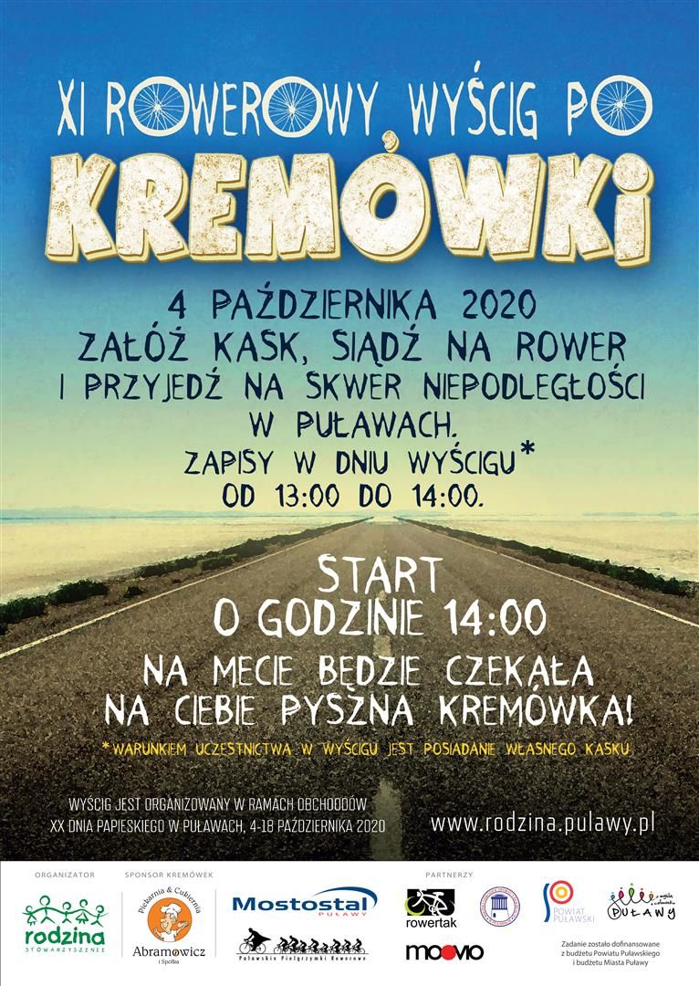 XI Rowerowy Wyścig po Kremówki 2020, niedziela 4 października 2020 r. godz. 14.00, Puławy