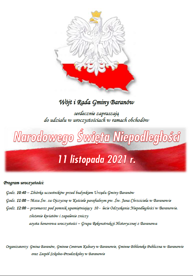 Uroczystości Narodowego Święta Niepodległości w Baranowie - plakat