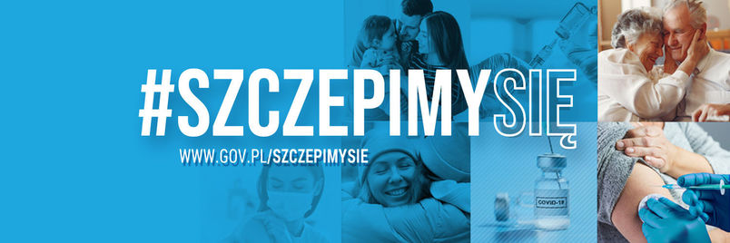 Banner z odnośnikiem do strony internetowej o szczepieniach.