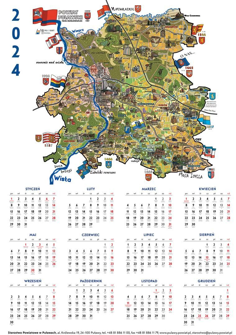 Kalendarz z mapką na 2024 rok