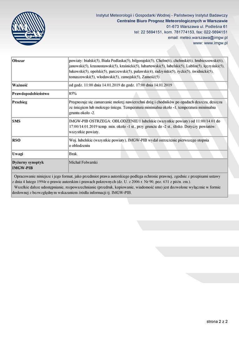OSTRZEŻENIA METEOROLOGICZNE ZBIORCZO NR 8