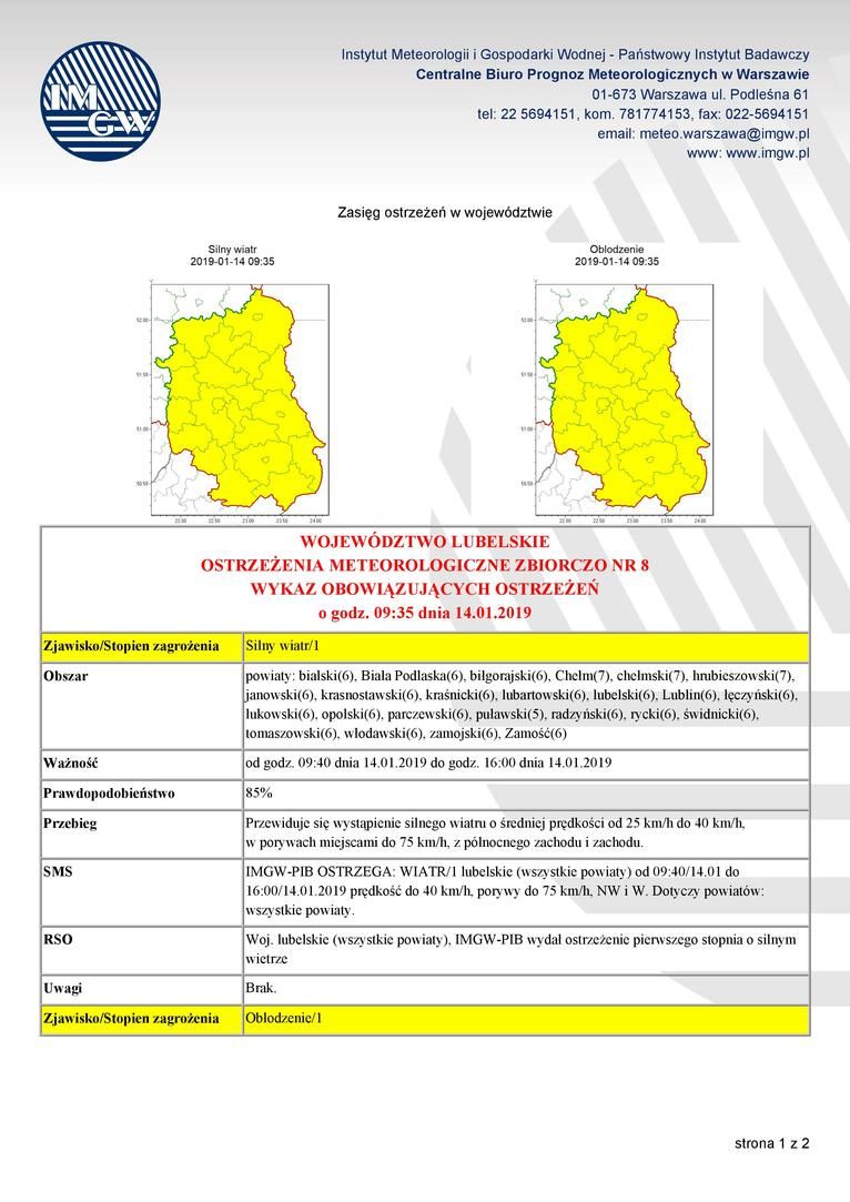 OSTRZEŻENIA METEOROLOGICZNE ZBIORCZO NR 8