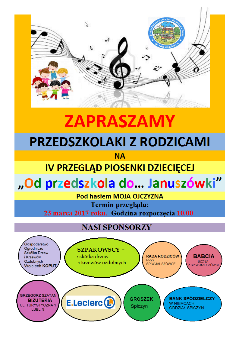 IV PRZEGLĄD PIOSENKI DZIECIĘCEJ „Od przedszkola do… Januszówki”