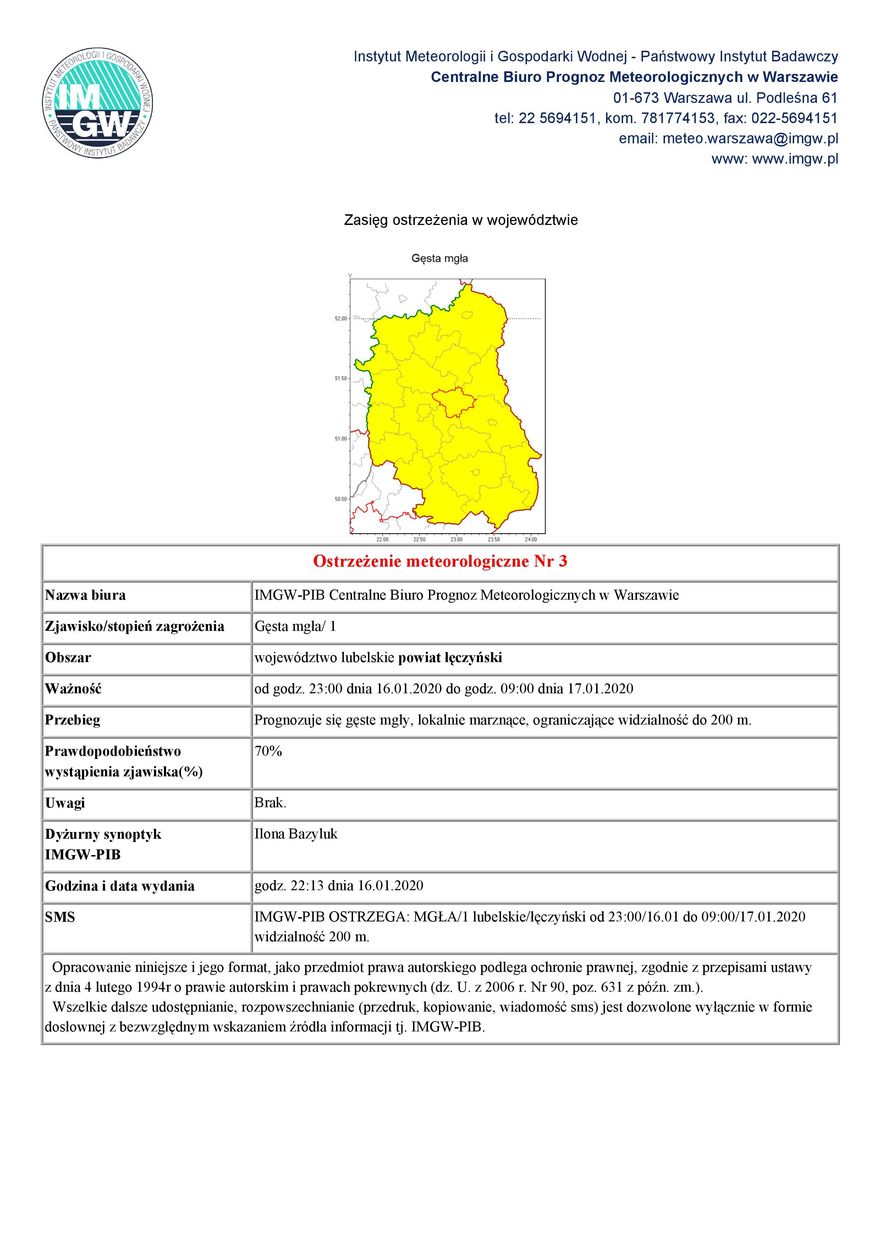 Ostrzeżenie meteorologiczne Nr 3