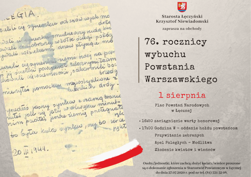 plakat z okazji rocznicy wybuchu powstania warszawskiego