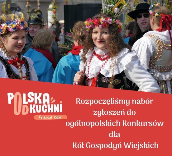 Baner z napisem: POLSKA Rozpoczęliśmy nabór zgłoszeń do ogólnopolskich Ronkursów UDKUCHNI festiwal KGW dla Kół Gospodyń Wiejskich