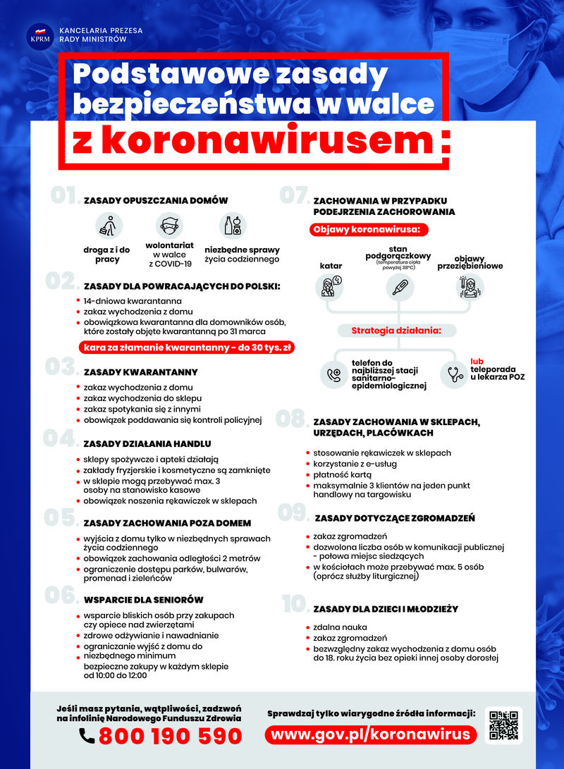 Plakat - Podstawowe zasady bezpieczeństwa w walce koronawirusem.