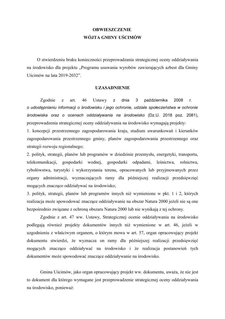 OBWIESZCZENIE WÓJTA GMINY UŚCIMÓW 1