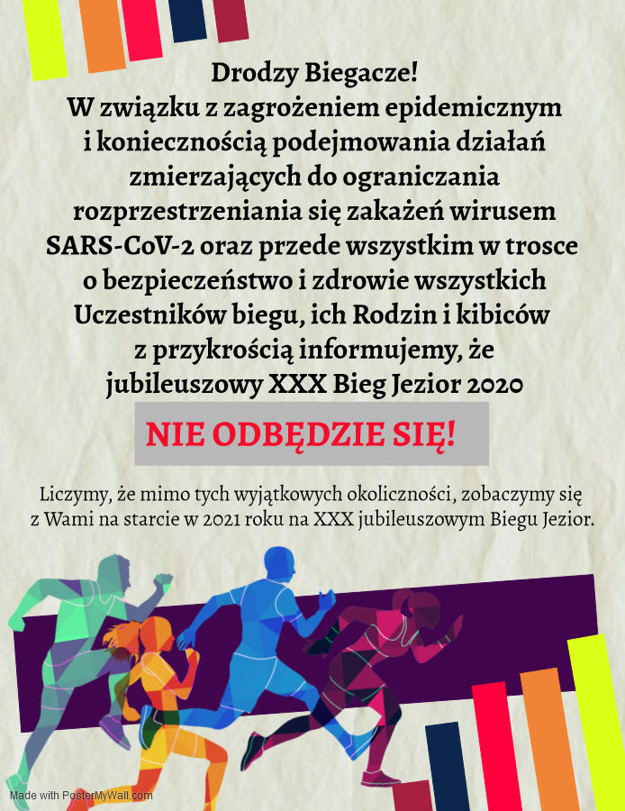 XXX Jubileuszowy Bieg Jezior odwołany- plakat