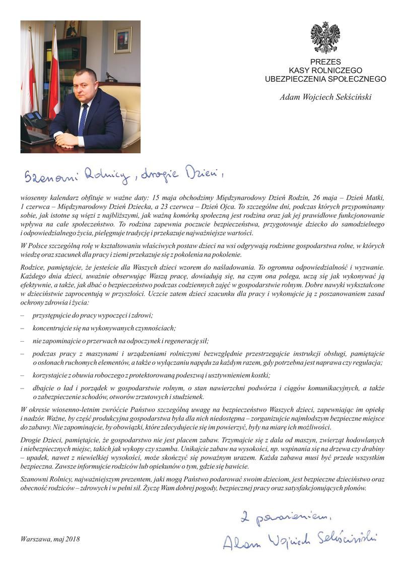 List prezesa KRUS