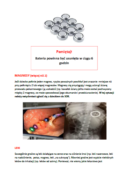 Materiały edukacyjne dot. postępowania w sytuacji połknięcia przez dziecko ciała obcego