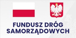 Flaga i godło polski i napis FUNDUSZ DRÓG SAMORZĄDOWYCH